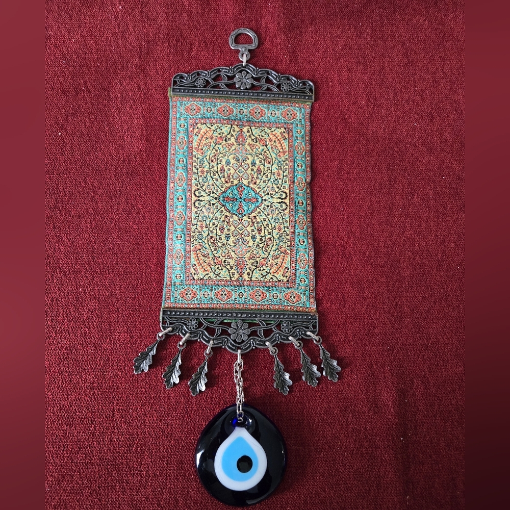 Tapis Turc Mural Suspension Armoire Charme Mauvais Oeil Bleu Verre Métal Décorat